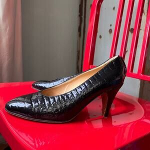 Vintage 90s Pucciverdi Croc-Embossed Black Heels | Made in Italy | Size 38